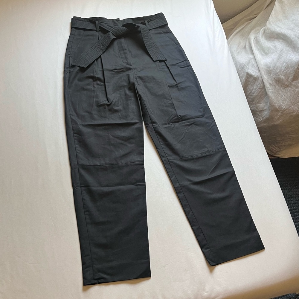 SANDRO PARIS black belted high rise wide tapered cropped leg trousers